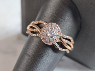 Womens Vintage Estate 10K Rose Gold Diamond Ring