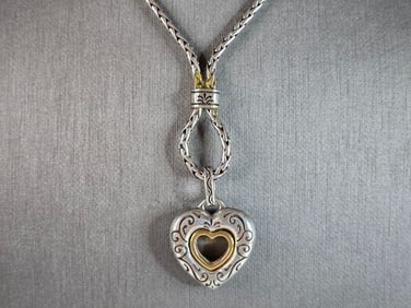 Womens Vintage Estate Sterling Silver Heart Pendant Necklace