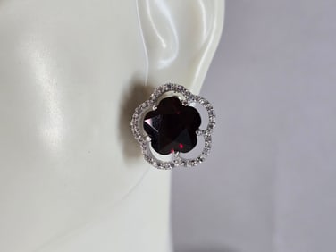 Womens Estate Sterling Silver 4 Leaf Clover Stud Earrings