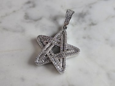 Womens Vintage Estate Sterling Silver CZ Star Pendant
