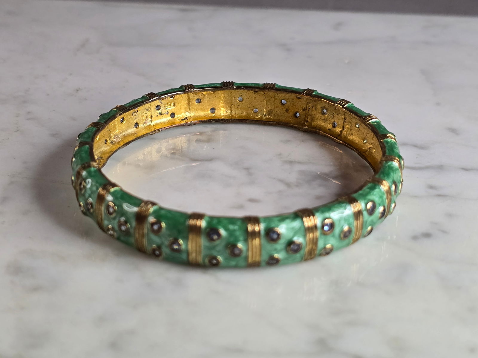 Womens Vintage Estate Sterling Silver Enamel FADI Bangle Bracelet (1 of 3)