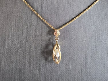 Womens Vintage Estate 14K & 10K Yellow Gold Pearl Necklace Pendant