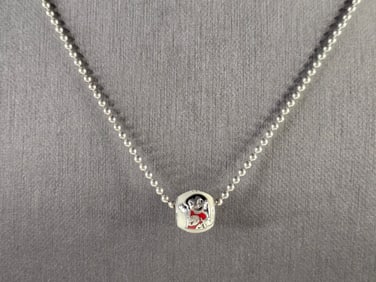 Womens Vintage Estate Sterling Silver Disney Ohana Charm Necklace
