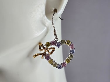 Womens Vintage Estate Sterling Silver Dangle Heart Earrings