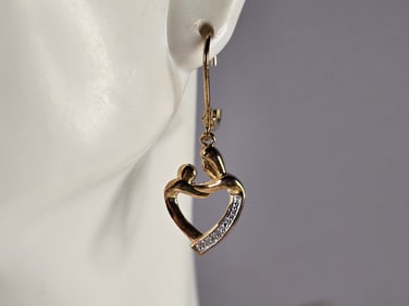 Womens Vintage Estate Sterling Silver Gold Tone Heart Earrings