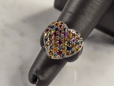 Womens Vintage Estate Sterling Silver Art Deco Style Heart Ring