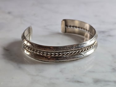 Vintage Sterling Silver Modernist Cuff Bracelet