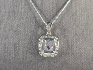 Womens Vintage Estate Sterling Silver CZ Pendant w/ Necklace