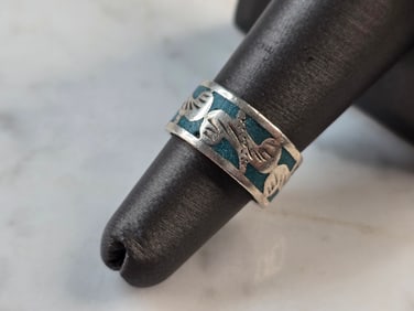 Womens Vintage Estate Sterling Silver Modernist Enamel Ring