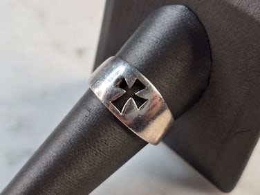 Mens Vintage Estate Sterling Silver Cross Ring