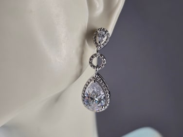 Womens Vintage Estate Sterling Silver Modernist CZ Earrings