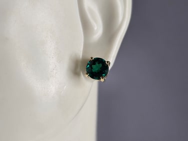Womens Vintage Estate Sterling Silver Gold Tone Emerald Stud Earrings