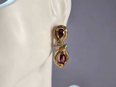 Womens Vintage Estate Sterling Silver Gold Tone Garnet Earrings