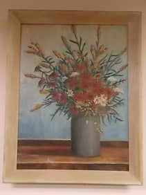 ANTIQUE GODFREY BIEHL LISTED ARTIST FLORAL OIL PAINTING