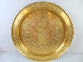 Large Vintage Antique Chinese Buddha Brass Tray