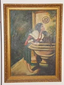 ANTIQUE L. TRESTMAN OIL ON CANVAS PAINTING OF WOMAN