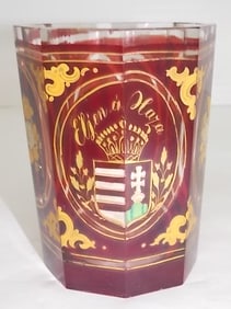 RARE ANTIQUE CZECH BOHEMIAN OCTAGONAL RUBY SPA GLASS