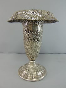 Antique Silver Plate Dutch Bar Scene Vase
