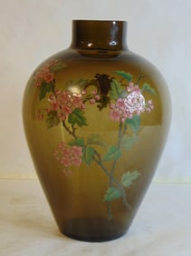 VINTAGE ANTIQUE HAND PAINTED FRENCH GLASS VASE LAURENT