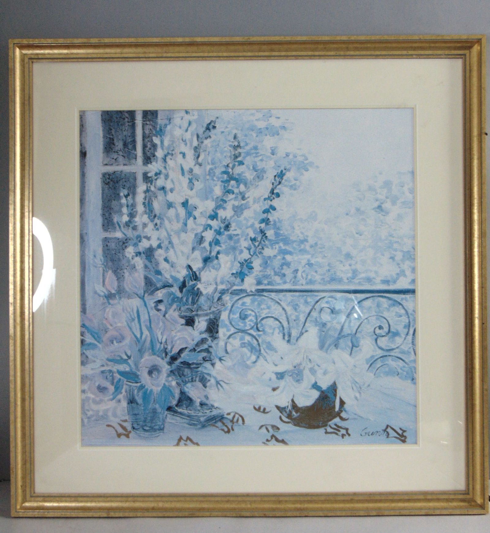 Vintage Estate Framed & Signed Gunn Floral Art Print