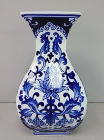 Decorative Chinese Porcelain Lotus Floral Cobalt Vase