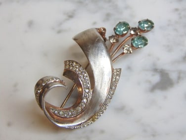 Womens Vintage Estate Sterling Silver w/ CZ Brooch