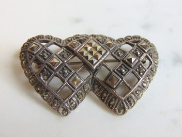 Womens Vintage Estate Sterling Silver Heart Brooch