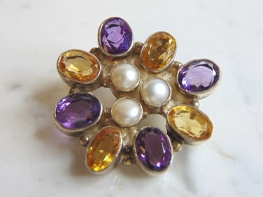 Womens Vintage Sterling Silver Multi Stone Pendant