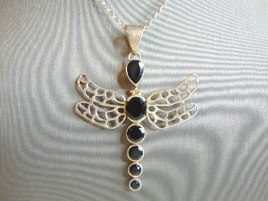 Womens Sterling Silver Necklace W/ Dragonfly Pendant