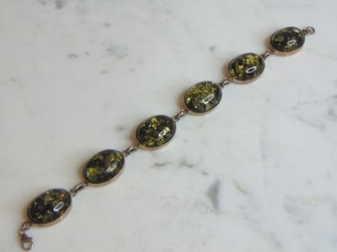 Womens Vintage Estate Sterling Silver Stone Bracelet