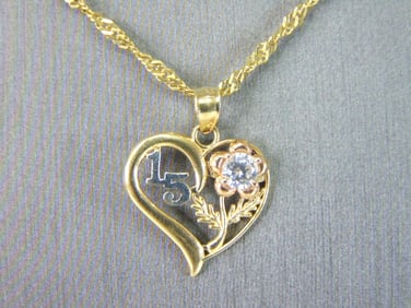 Womens Vintage Estate 14K Yellow Gold Heart Pendant Necklace