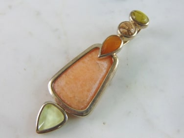 Womens Vintage Sterling Silver Multi Stone Pendant
