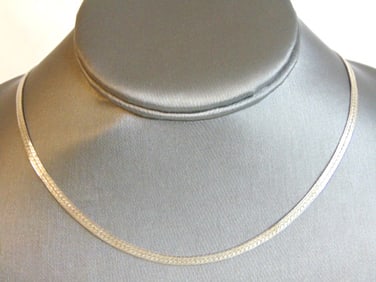Womens Sterling Silver Long Herringbone Necklace