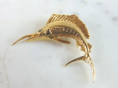 Vintage Estate 14K Yellow Gold Sword Fish Pendant