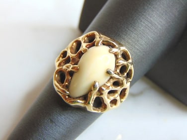 Womens Vintage Estate 14K Yellow Gold Bone Ring