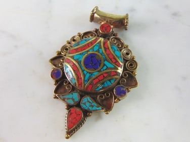 Womens Vintage Sterling Silver Multi Stone Pendant