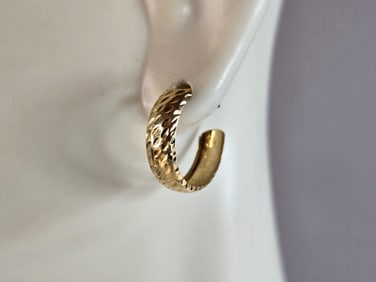 Womens Vintage Estate 14K Yellow Gold Hoop Earrings