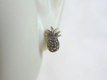 Womens Vintage Sterling Silver Pineapple Earrings