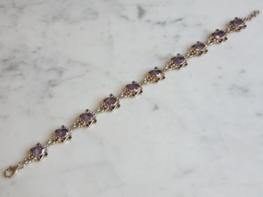 Womens Vintage Estate Sterling Silver Amethyst Bracelet