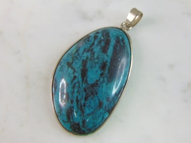 Womens Vintage Sterling Silver Chrysocolla Pendant