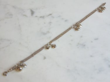 Womens Sterling Silver Heart Charm Bracelet
