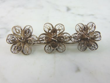 Womens Vintage Estate Sterling Silver Flower Brooch