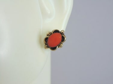 Womens Vintage Estate Sterling Silver Coral Earrings