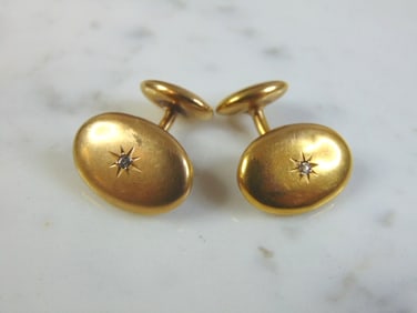 Mens Vintage Estate 14k Yellow Gold Diamond Cufflinks