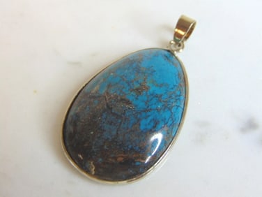 Womens Vintage Sterling Silver Chrysocolla Pendant