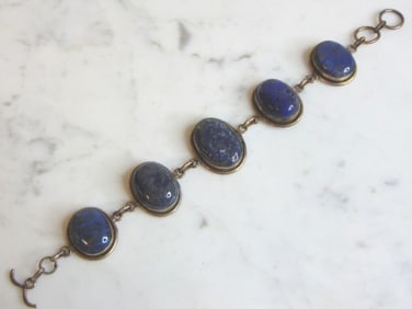 Womens Vintage Sterling Silver Lapis Lazuli Bracelet