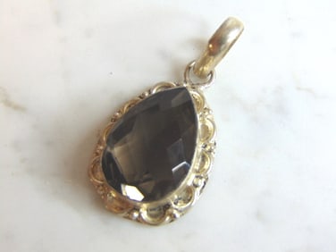 Womens Vintage Sterling Silver Smoky Quartz Pendant