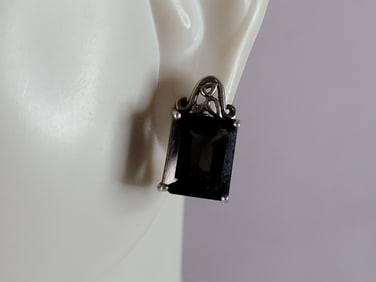 Womens Vintage Estate Sterling Silver Smoky Quartz Earrings