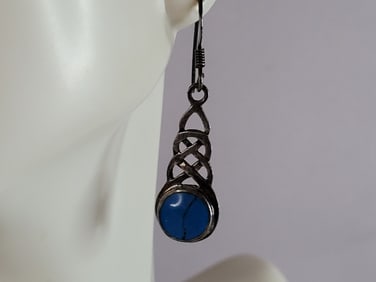 Womens Vintage Estate Sterling Silver Turquoise Dangle Earrings