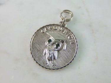 Womens Vintage Sterling Silver Owl Graduation Charm
